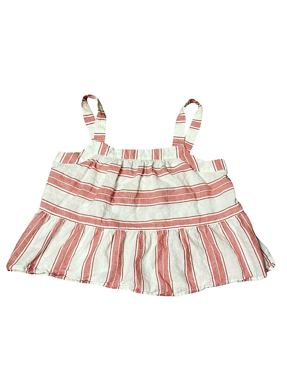 Loft Striped Ruffled Tank Top in White and Dusty Rose